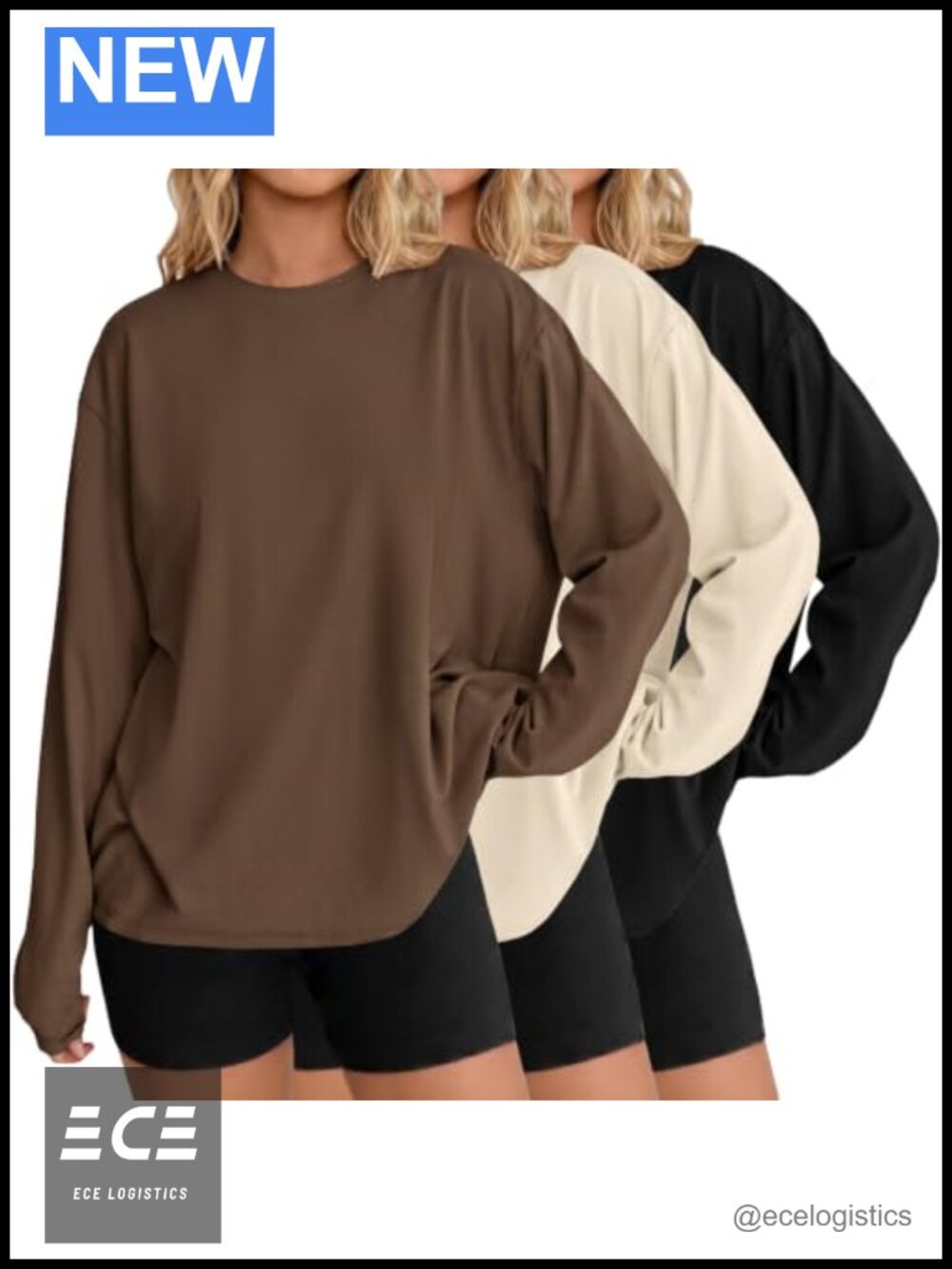 Oversized Cotton Blend Long Sleeve Crew Neck T-Shirt
